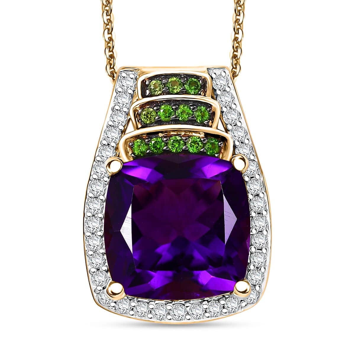 Kagem Zambian Amethyst and Multi Gemstone 5.70 ctw Pendant Necklace 20 Inches in 18K Vermeil Yellow Gold Over Sterling Silver image number 0