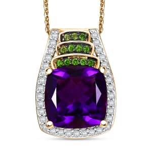 Zambian Amethyst and Multi Gemstone 5.70 ctw Stairs Pendant Necklace 20 Inches in 18K Vermeil Yellow Gold Over Sterling Silver