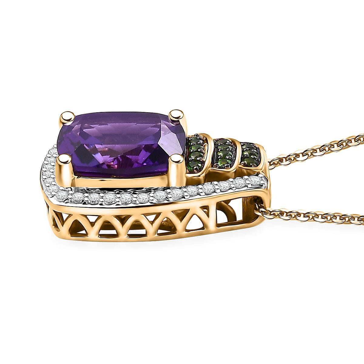 Zambian Amethyst and Multi Gemstone 5.70 ctw Stairs Pendant Necklace 20 Inches in 18K Vermeil Yellow Gold Over Sterling Silver