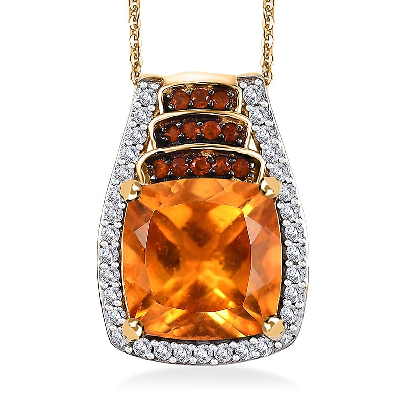 Santa Ana Madeira Citrine and Multi Gemstone 5.65 Ctw Stairs Pendant Necklace 20 Inches in 18K Vermeil Yellow Gold Over Sterling Silver