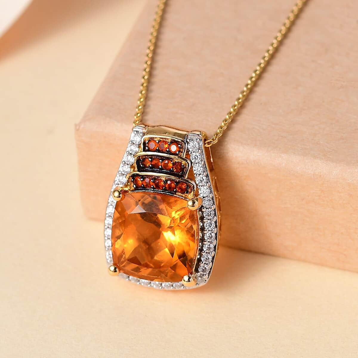 Santa Ana Madeira Citrine and Multi Gemstone 5.65 Ctw Stairs Pendant Necklace 20 Inches in 18K Vermeil Yellow Gold Over Sterling Silver image number 1