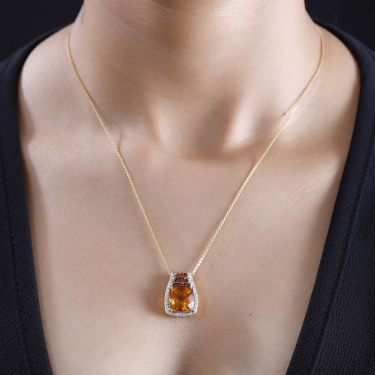 Santa Ana Madeira Citrine and Multi Gemstone 5.65 Ctw Stairs Pendant Necklace 20 Inches in 18K Vermeil Yellow Gold Over Sterling Silver image number 2