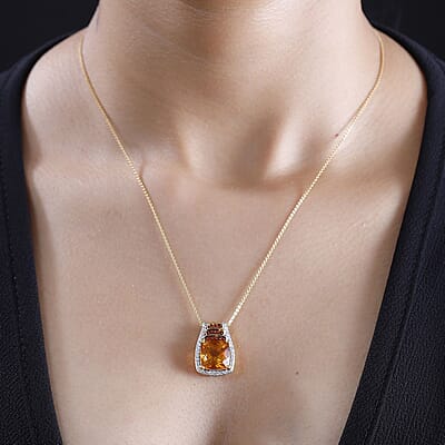 Santa Ana Madeira Citrine and Multi Gemstone 5.65 Ctw Stairs Pendant Necklace 20 Inches in 18K Vermeil Yellow Gold Over Sterling Silver
