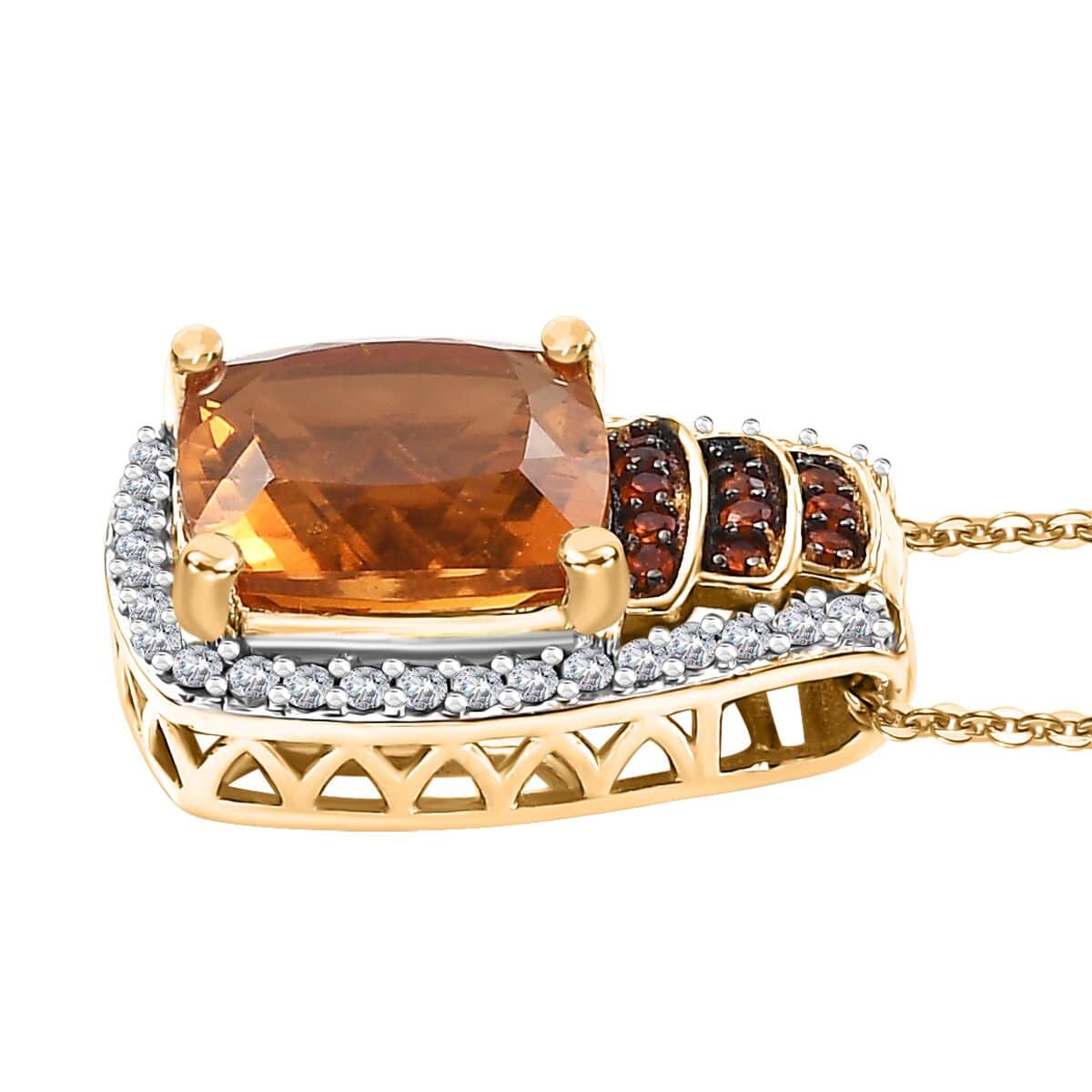 Santa Ana Madeira Citrine and Multi Gemstone 5.65 Ctw Stairs Pendant Necklace 20 Inches in 18K Vermeil Yellow Gold Over Sterling Silver image number 3