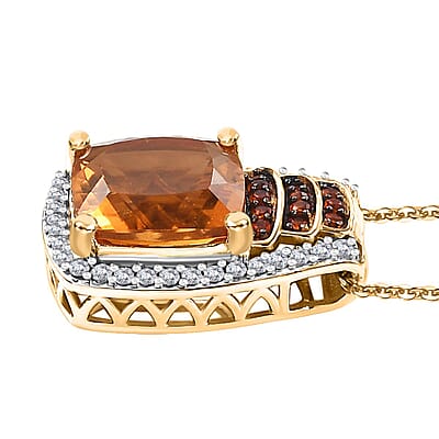 Santa Ana Madeira Citrine and Multi Gemstone 5.65 Ctw Stairs Pendant Necklace 20 Inches in 18K Vermeil Yellow Gold Over Sterling Silver