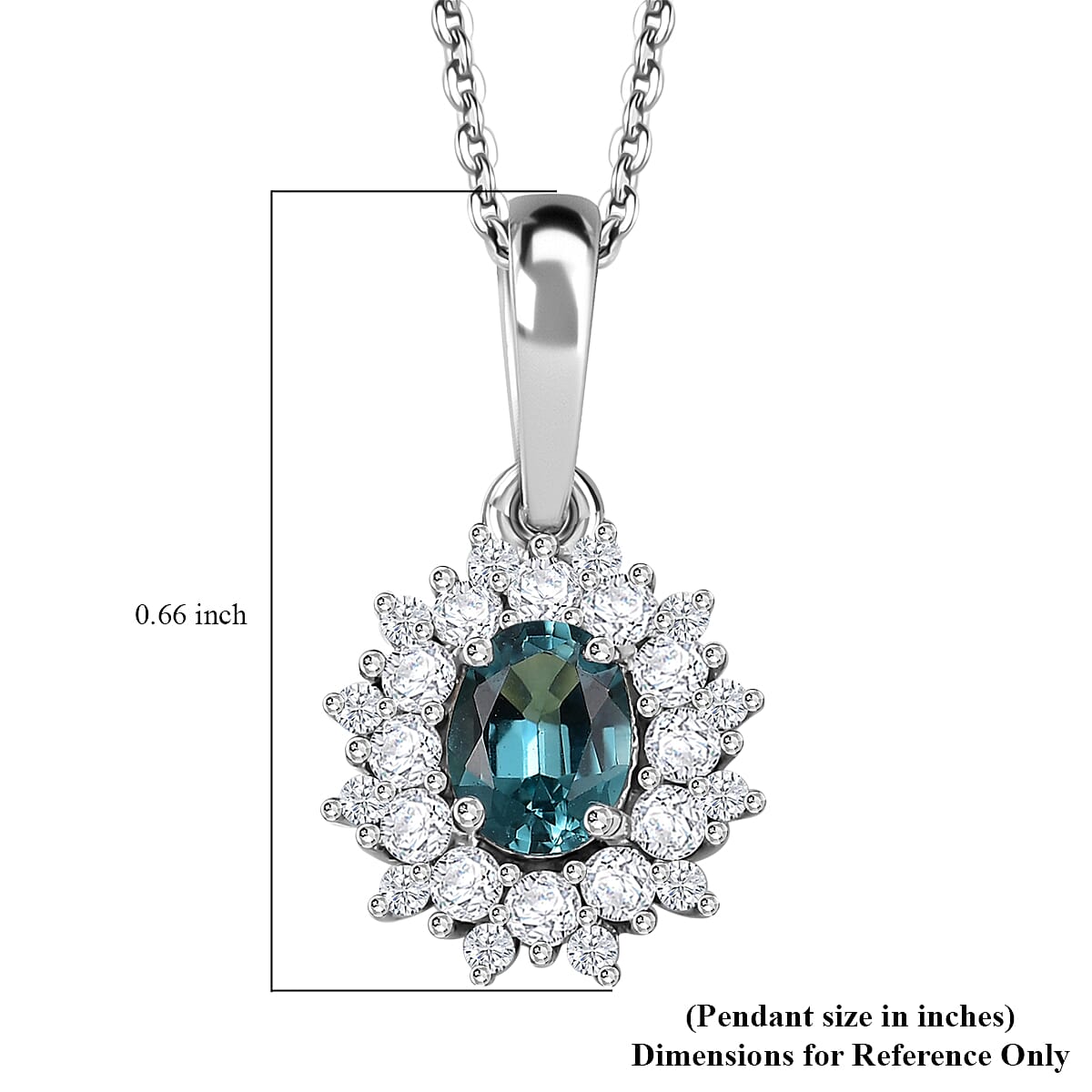 Premium Lagoon Tourmaline and Moissanite 0.70 ctw Ocean Dawn Pendant Necklace in Rhodium Over Sterling Silver 20 Inches