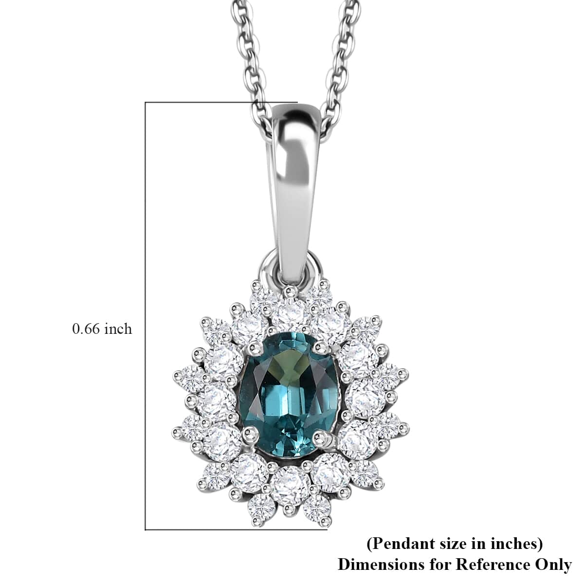 Premium Lagoon Tourmaline and Moissanite 0.70 ctw Ocean Dawn Pendant Necklace in Rhodium Over Sterling Silver 20 Inches image number 6