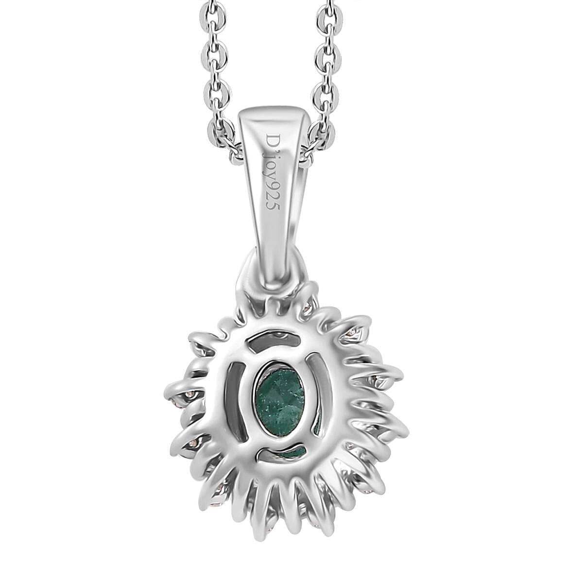Premium Boyaca Colombian Emerald and Moissanite 0.70 ctw Ocean Dawn Pendant Necklace in Rhodium Over Sterling Silver 20 Inches