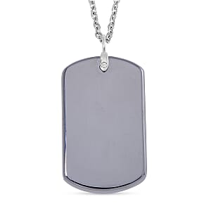 Terahertz 110.00 ctw Men's Dog Tag Pendant with Cross Charm in Rhodium Over Sterling Silver with Stainless Steel Necklace 24-26 Inches