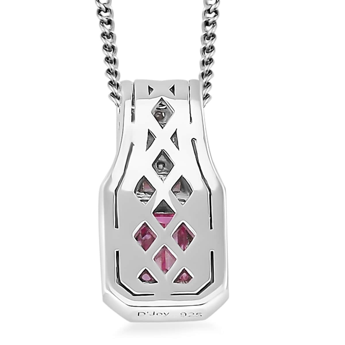 Lotus Pink Moissanite (Oct 7x5mm), Moissanite Art Deco Pendant Necklace (20 Inches) in Rhodium Over Sterling Silver 1.25 ctw image number 4