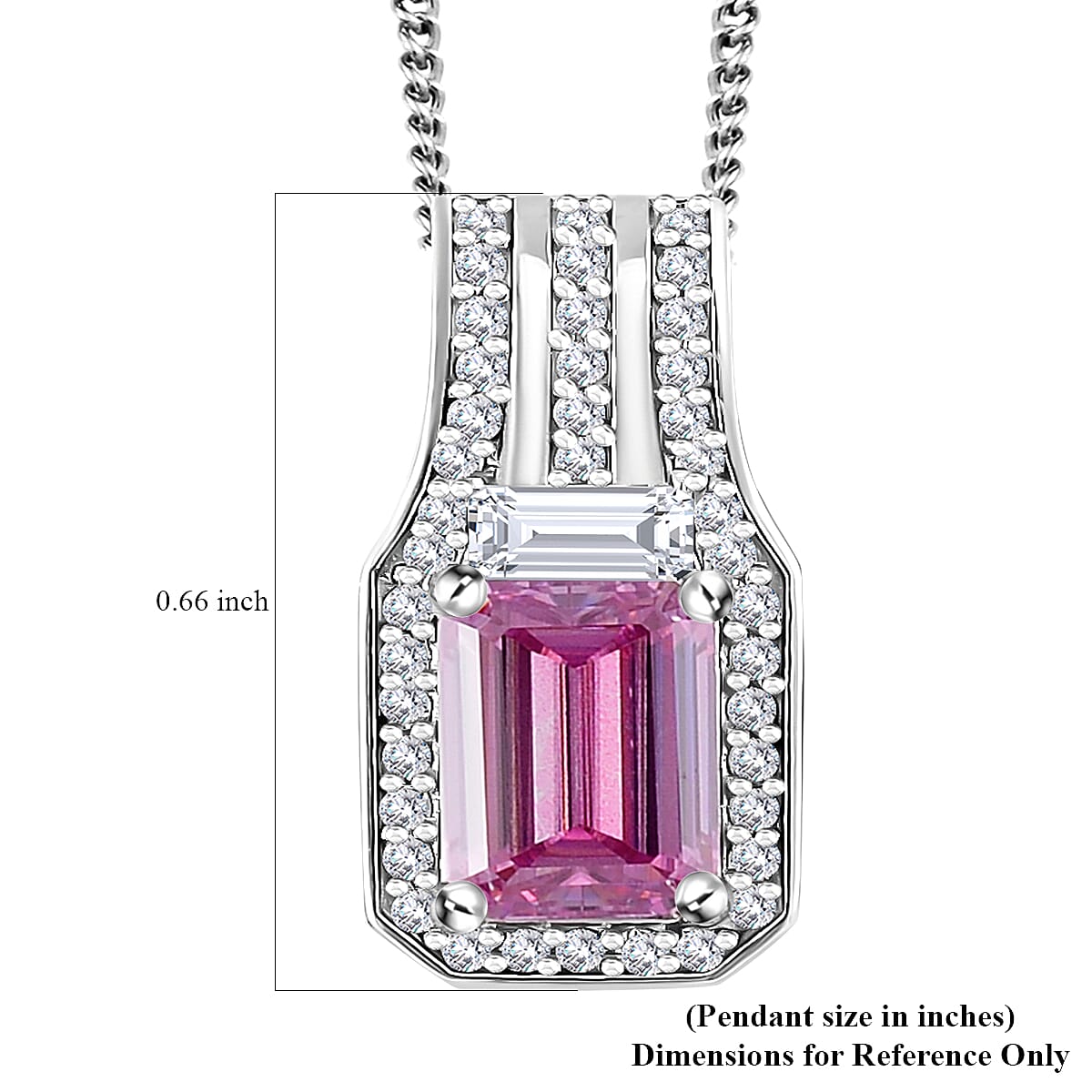 Lotus Pink and White Moissanite 1.25 ctw Art Deco Pendant Necklace in Rhodium Over Sterling Silver 20 Inches
