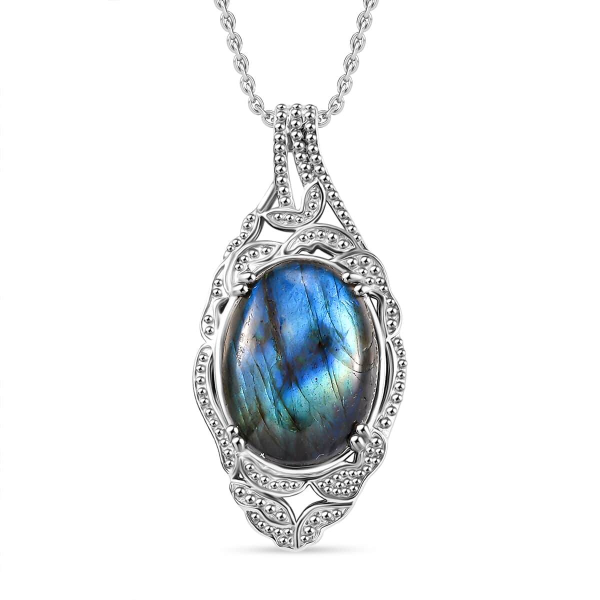 Malagasy Labradorite 18.65 ctw Pendant Necklace 20 Inches in Stainless Steel  image number 0