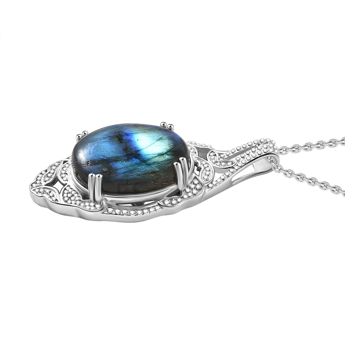 Malagasy Labradorite 18.65 ctw Pendant Necklace 20 Inches in Stainless Steel  image number 3