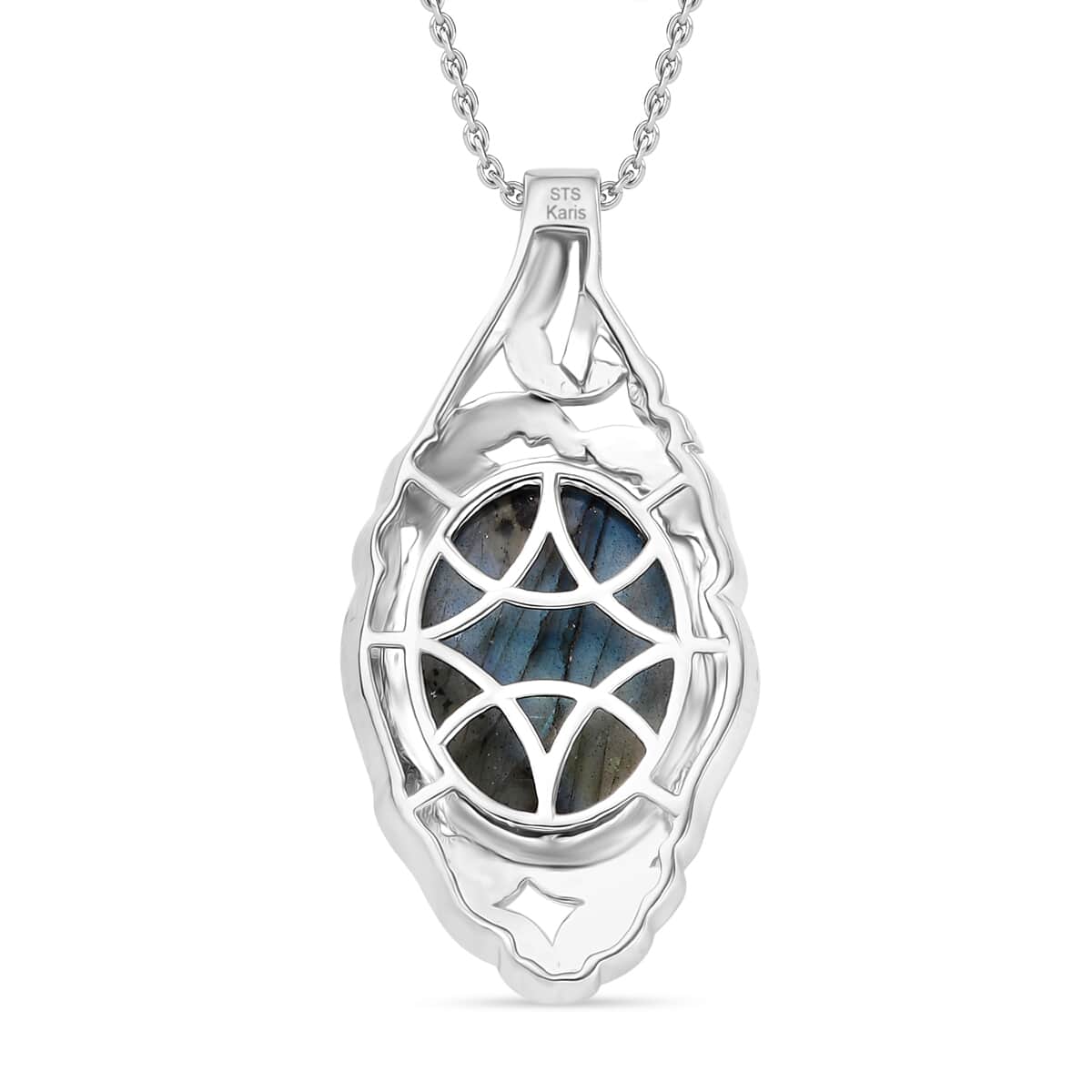 Malagasy Labradorite 18.65 ctw Pendant Necklace 20 Inches in Stainless Steel  image number 4