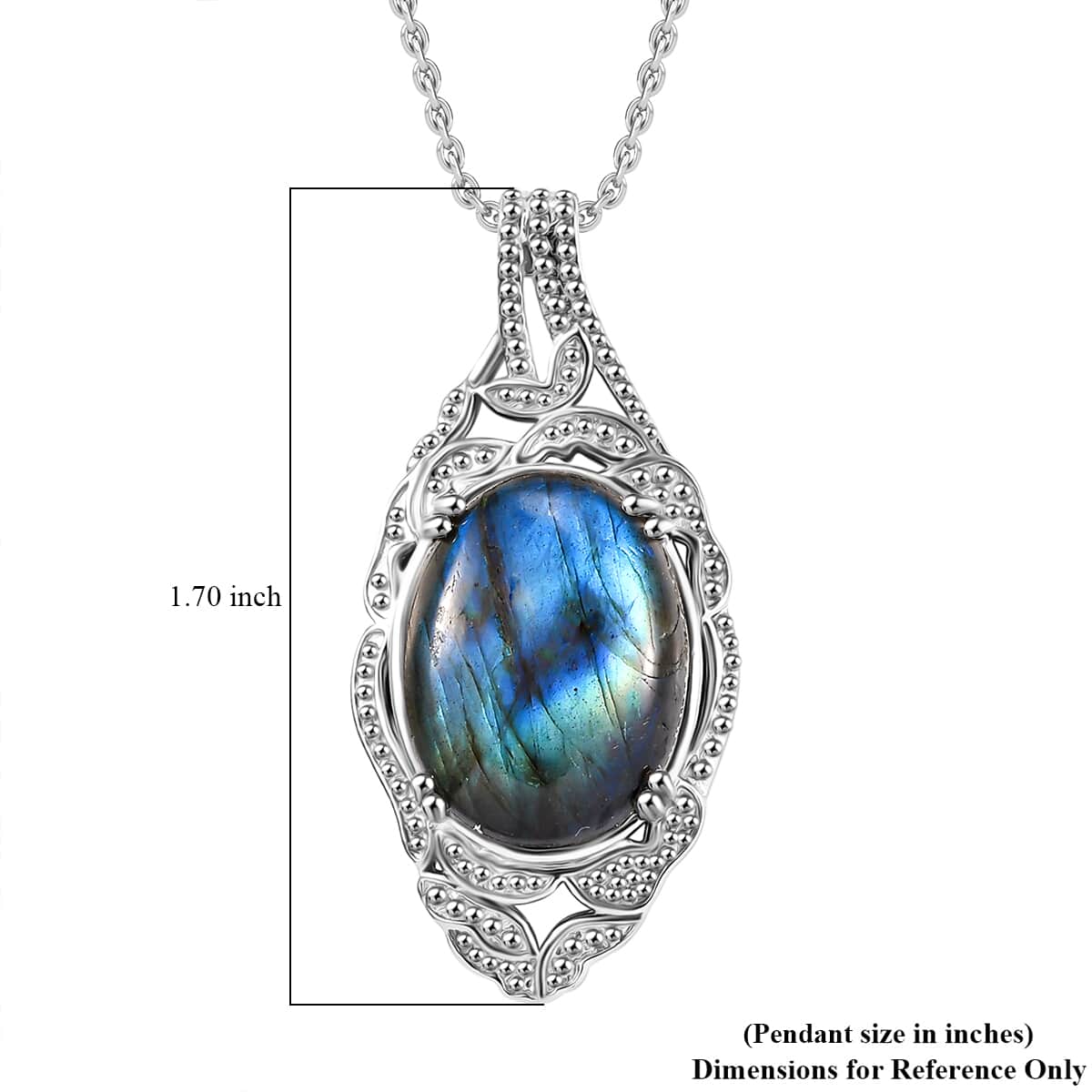 Malagasy Labradorite 18.65 ctw Pendant Necklace 20 Inches in Stainless Steel  image number 6