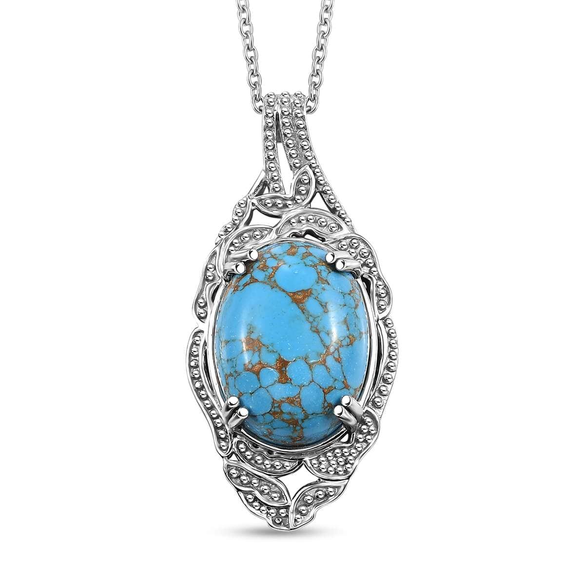 Karis Mojave Blue Turquoise 13.70 ctw Pendant in Platinum Bond with Stainless Steel Necklace 20 Inches image number 0