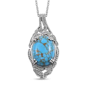 Karis Mojave Blue Turquoise 13.70 ctw Pendant in Platinum Bond with Stainless Steel Necklace 20 Inches