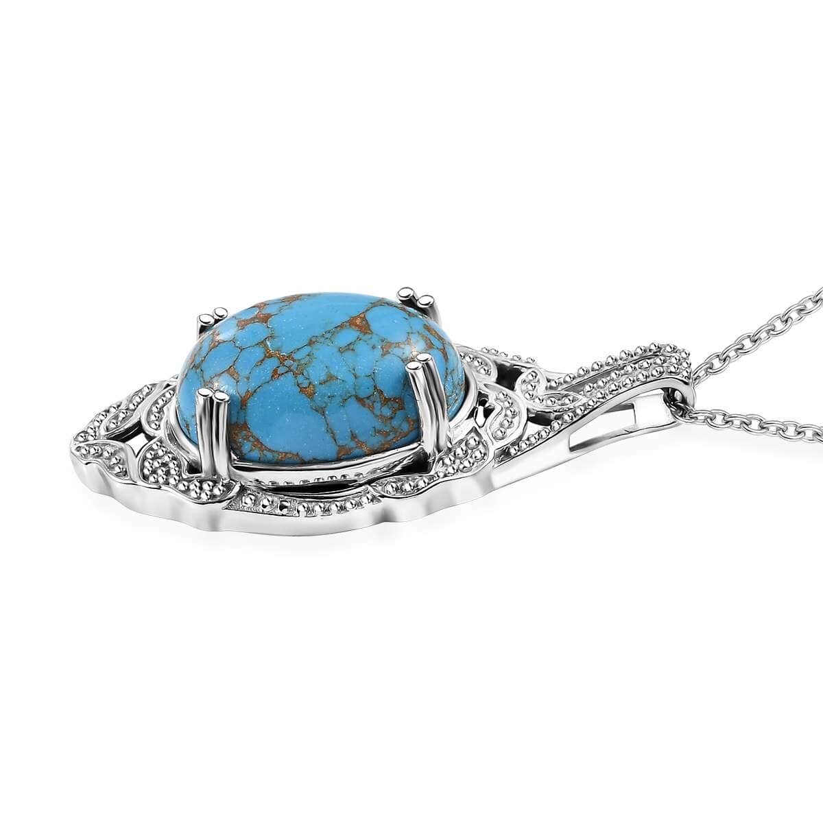 Karis Mojave Blue Turquoise 13.70 ctw Pendant in Platinum Bond with Stainless Steel Necklace 20 Inches image number 3