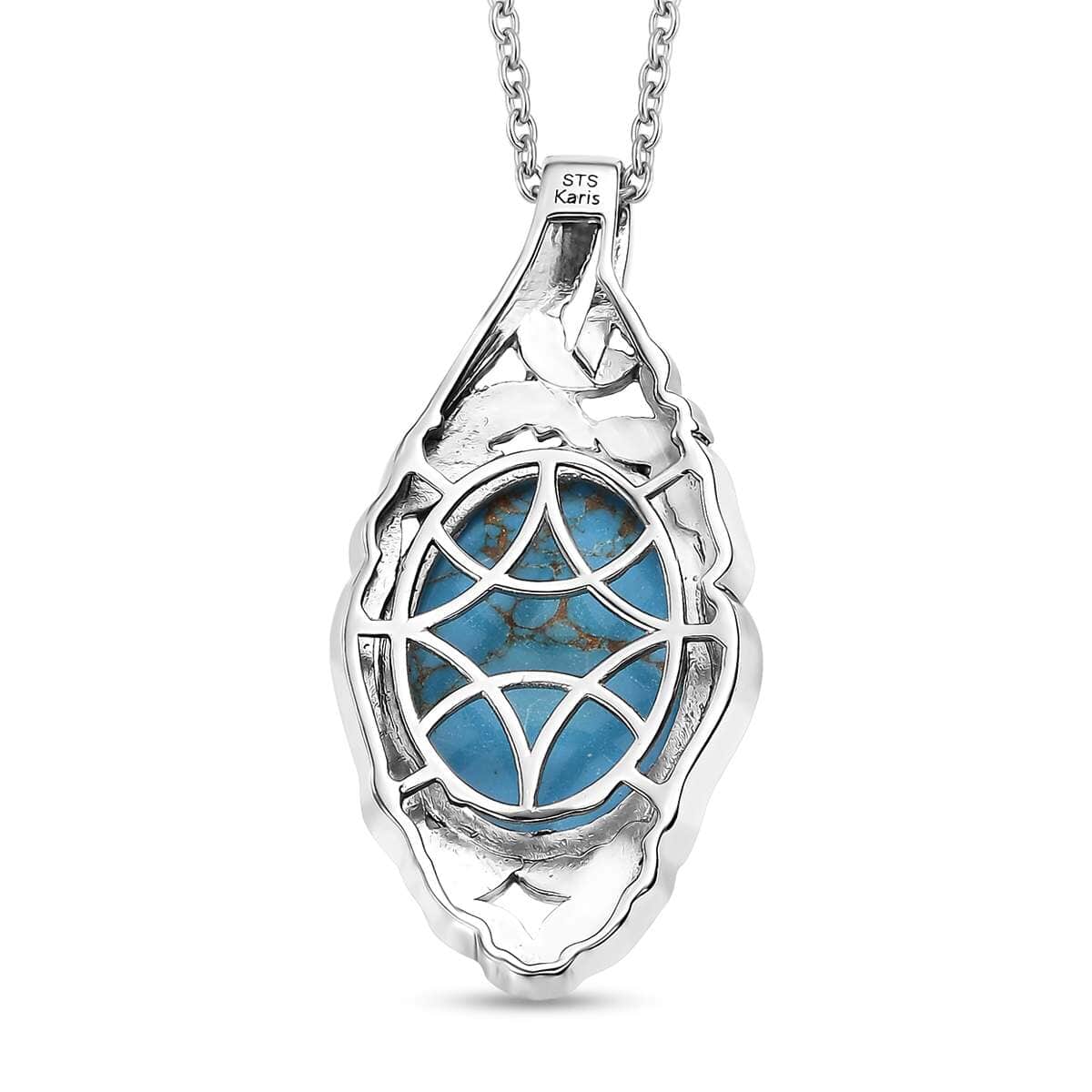 Karis Mojave Blue Turquoise 13.70 ctw Pendant in Platinum Bond with Stainless Steel Necklace 20 Inches image number 4