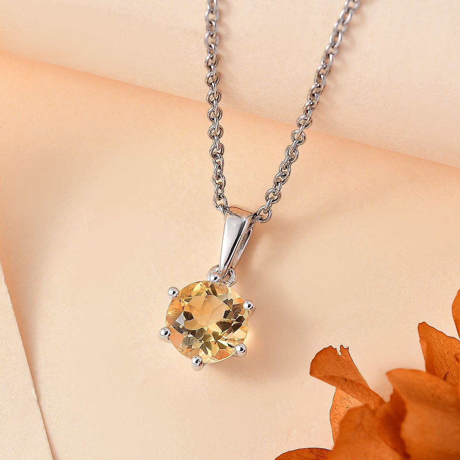 Karis Brazilian Citrine 1.85 ctw Pendant in Platinum Bond with Stainless Steel Necklace 20 Inches