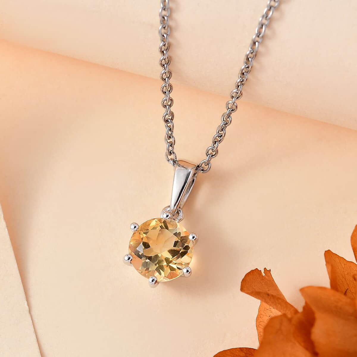 Karis Brazilian Citrine 1.85 ctw Pendant in Platinum Bond with Stainless Steel Necklace 20 Inches image number 1