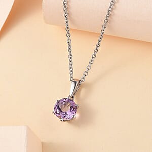 Karis Rose De France Amethyst 1.90 ctw Pendant in Platinum Bond with Stainless Steel Necklace 20 Inches