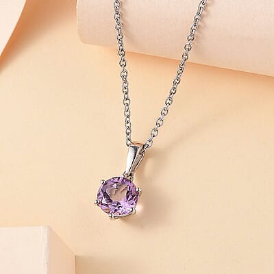 Karis Rose De France Amethyst 1.90 ctw Pendant in Platinum Bond with Stainless Steel Necklace 20 Inches