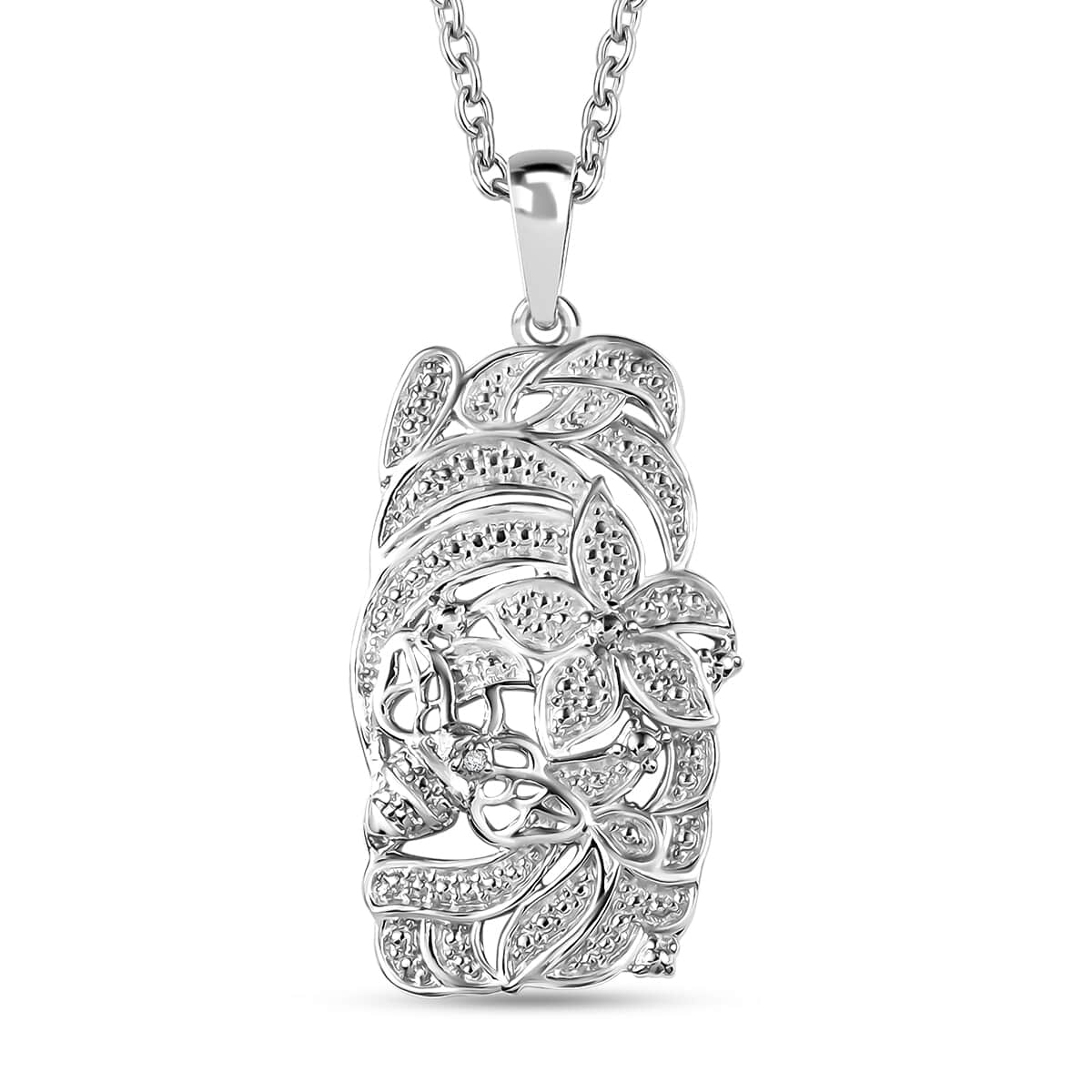 Karis White Diamond Accent Floral Pendant in Platinum Bond with Stainless Steel Necklace 20 Inches image number 0