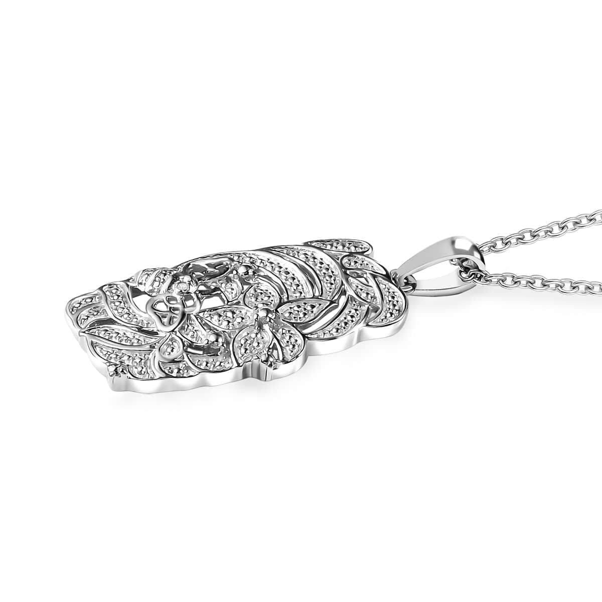 Karis White Diamond Accent Floral Pendant in Platinum Bond with Stainless Steel Necklace 20 Inches image number 3