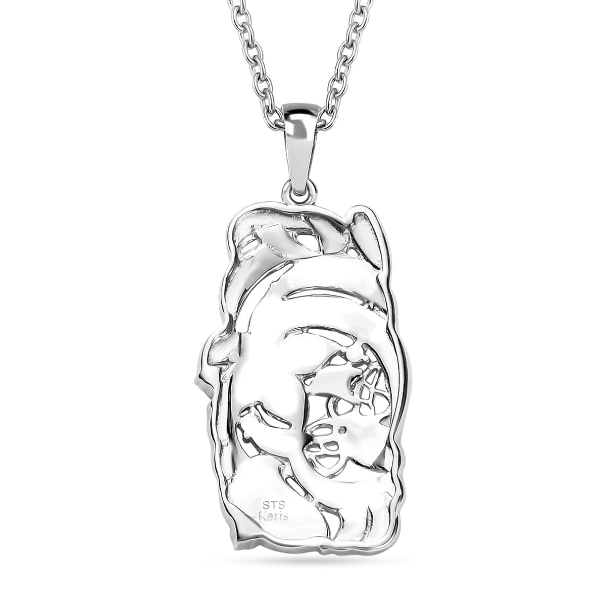 Karis White Diamond Accent Floral Pendant in Platinum Bond with Stainless Steel Necklace 20 Inches image number 4