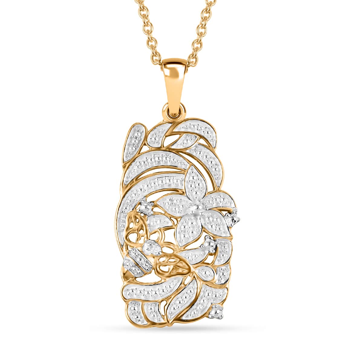 Karis White Diamond Accent Floral Pendant in 18K YG Plated with ION Plated YG Stainless Steel Necklace 20 Inches image number 0