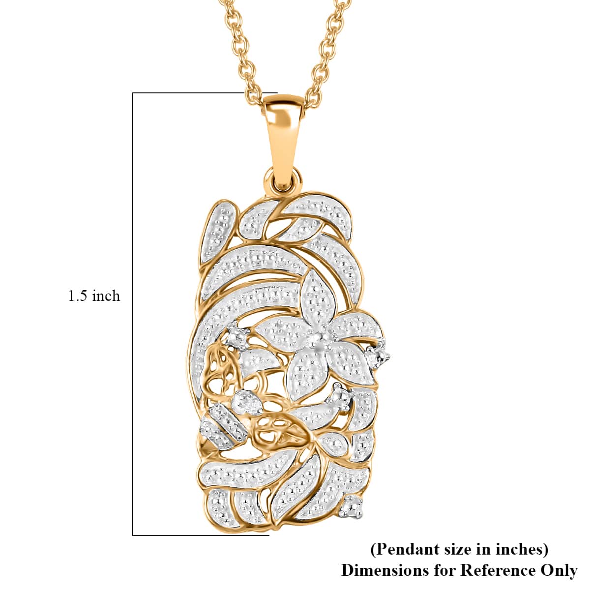 Karis White Diamond Accent Floral Pendant in 18K YG Plated with ION Plated YG Stainless Steel Necklace 20 Inches image number 6