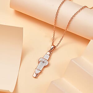 Karis Diamond Accent Buckle Pendant in 18K RG Plated with ION Plate RG Stainless Steel Necklace 20 Inches