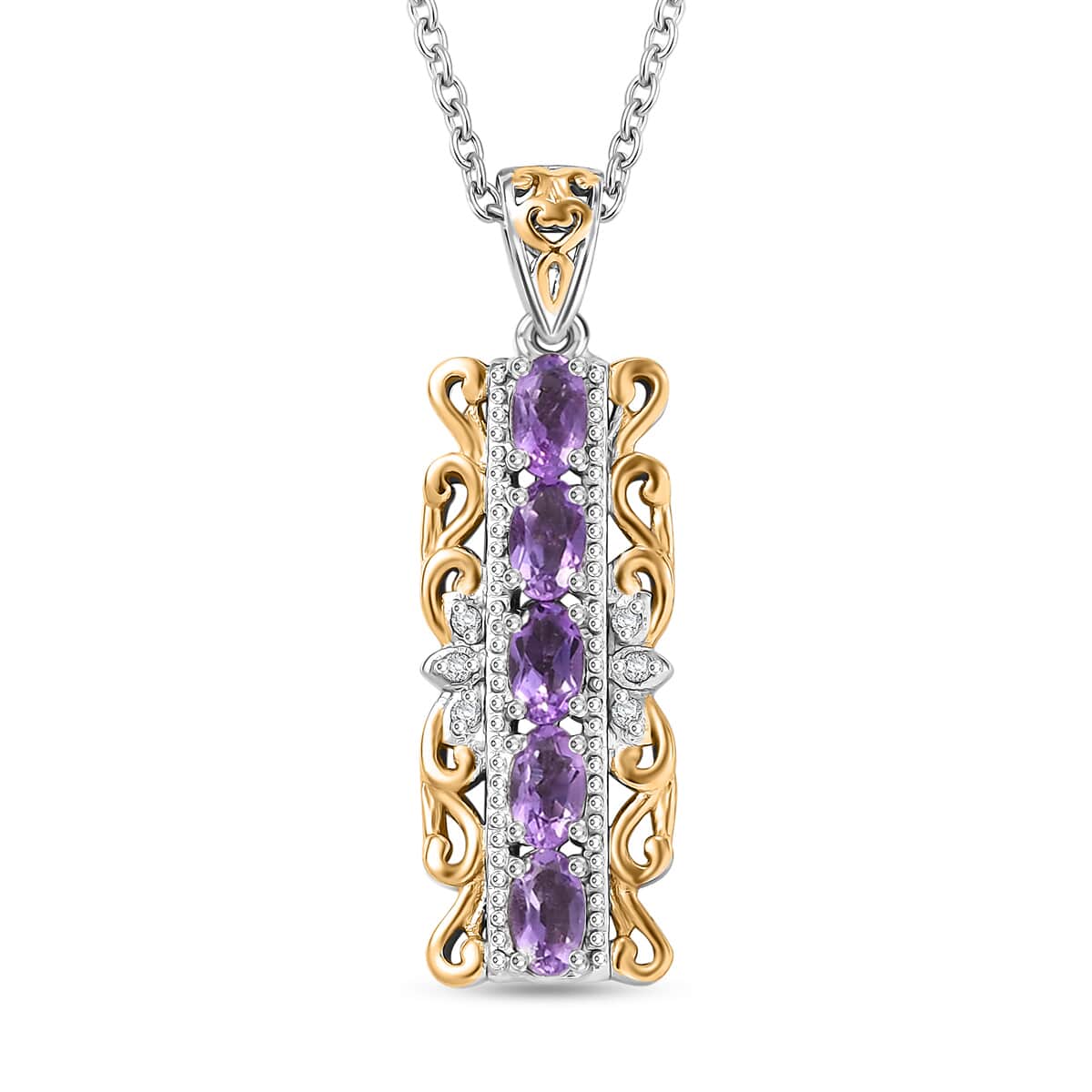 Karis African Amethyst and White Zircon 1.20 ctw Pendant in 18K YG Plated and Platinum Bond with Stainless Steel Necklace 20 Inches image number 0