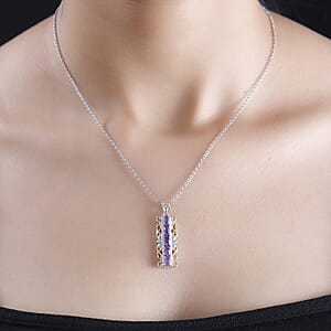 EverTrue African Amethyst and White Zircon 1.20 ctw Pendant in 18K YG Plated and Platinum Bond with Stainless Steel Necklace 20 Inches