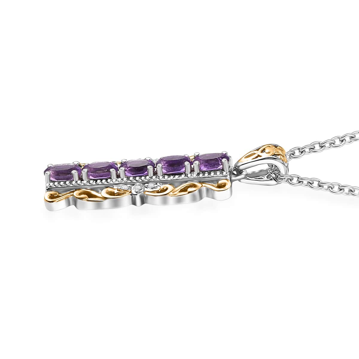 Karis African Amethyst and White Zircon 1.20 ctw Pendant in 18K YG Plated and Platinum Bond with Stainless Steel Necklace 20 Inches image number 3