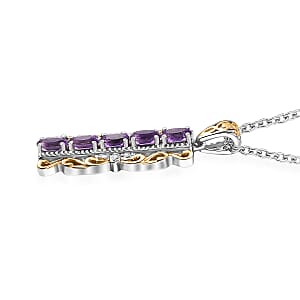 EverTrue African Amethyst and White Zircon 1.20 ctw Pendant in 18K YG Plated and Platinum Bond with Stainless Steel Necklace 20 Inches