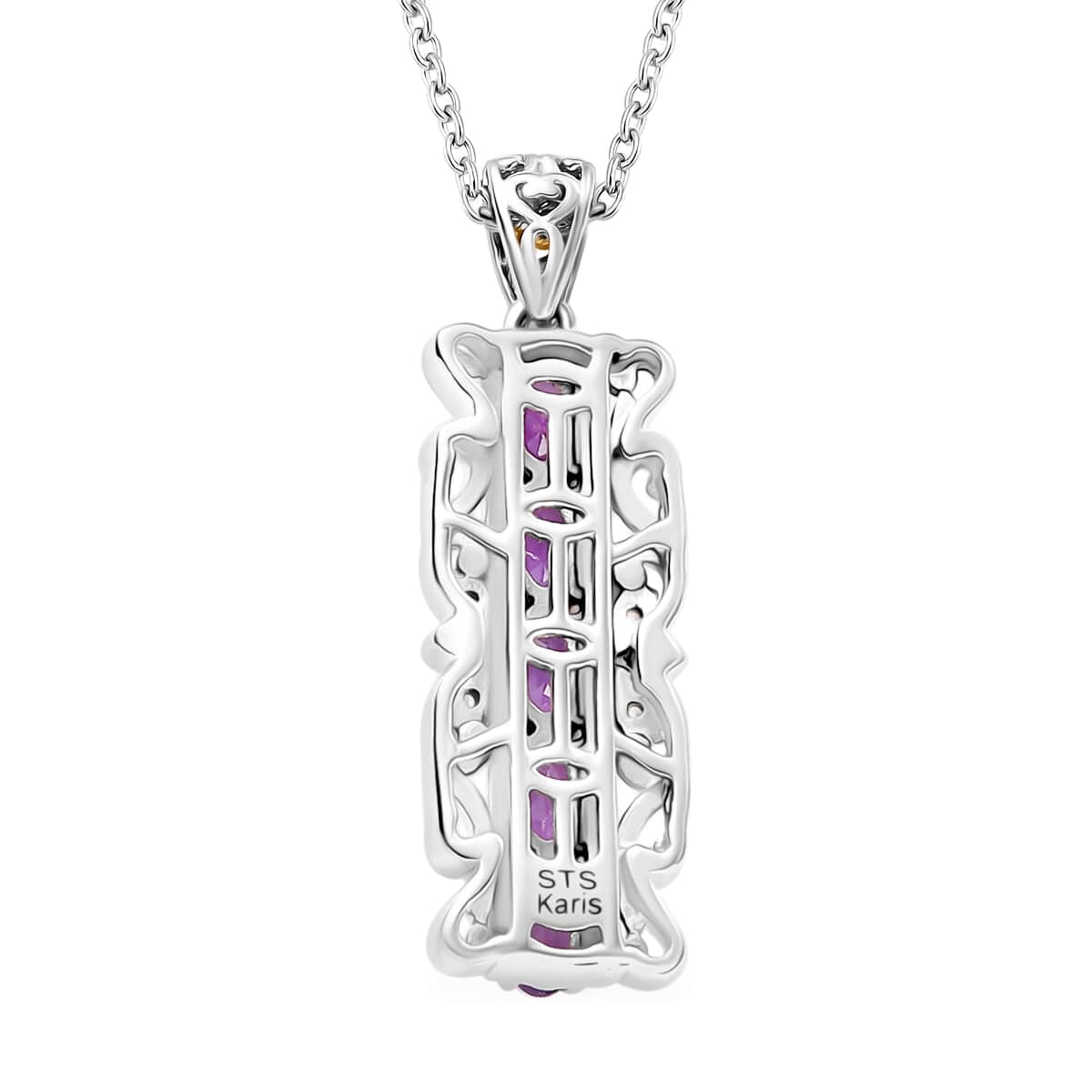 Karis African Amethyst and White Zircon 1.20 ctw Pendant in 18K YG Plated and Platinum Bond with Stainless Steel Necklace 20 Inches image number 4