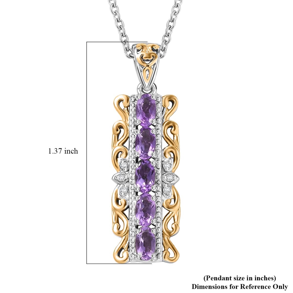 Karis African Amethyst and White Zircon 1.20 ctw Pendant in 18K YG Plated and Platinum Bond with Stainless Steel Necklace 20 Inches image number 6