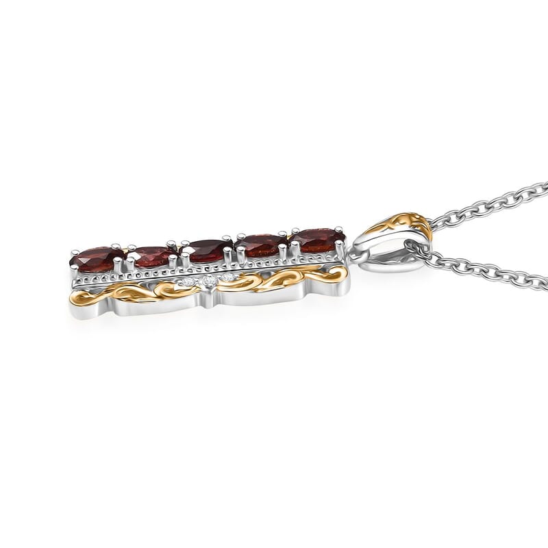 EverTrue Mozambique Garnet and White Zircon 1.50 ctw Pendant in 18K YG Plated and Platinum Bond with Stainless Steel Necklace 20 Inches