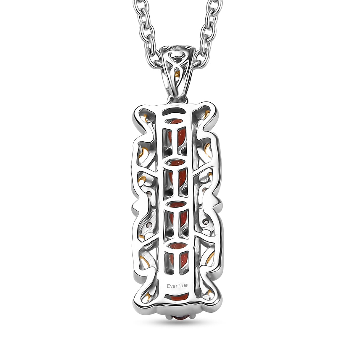 EverTrue Mozambique Garnet and White Zircon 1.50 ctw Pendant in 18K YG Plated and Platinum Bond with Stainless Steel Necklace 20 Inches