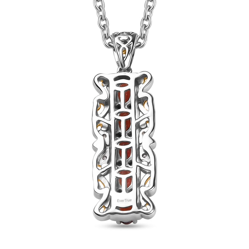 EverTrue Mozambique Garnet and White Zircon 1.50 ctw Pendant in 18K YG Plated and Platinum Bond with Stainless Steel Necklace 20 Inches