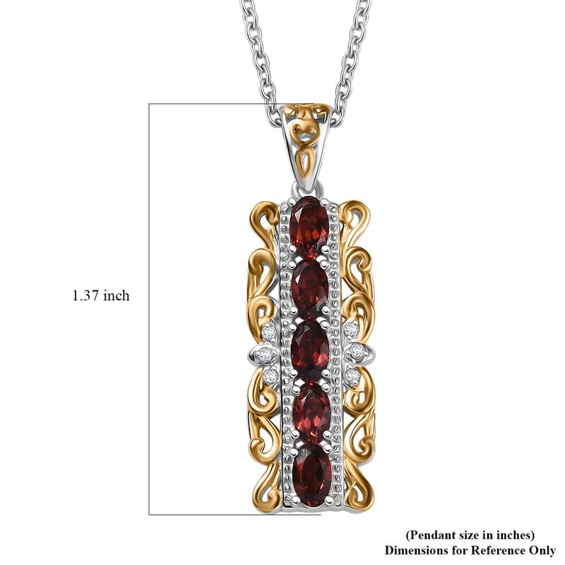EverTrue Mozambique Garnet and White Zircon 1.50 ctw Pendant in 18K YG Plated and Platinum Bond with Stainless Steel Necklace 20 Inches