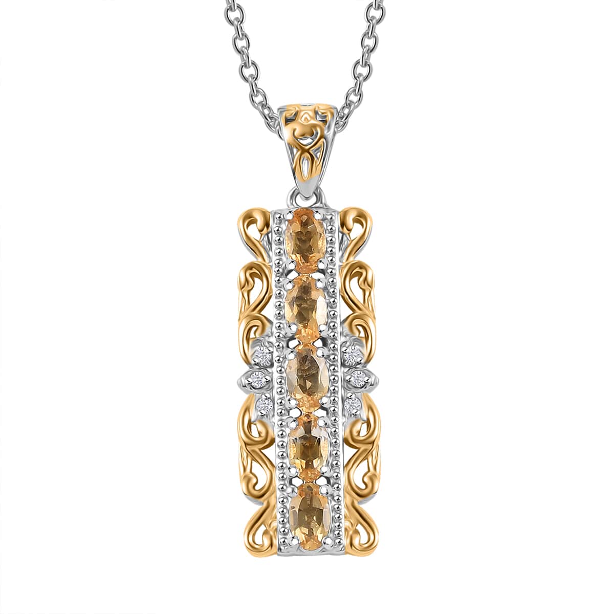 Karis Brazilian Citrine and White Zircon 1.00 ctw Pendant in 18K YG Plated and Platinum Bond with Stainless Steel Necklace 20 Inches image number 0