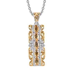 Karis Brazilian Citrine and White Zircon 1.00 ctw Pendant in 18K YG Plated and Platinum Bond with Stainless Steel Necklace 20 Inches