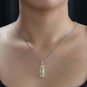 EverTrue Brazilian Citrine and White Zircon 1.20 ctw Pendant in 18K YG Plated and Platinum Bond with Stainless Steel Necklace 20 Inches