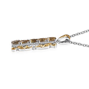 EverTrue Brazilian Citrine and White Zircon 1.20 ctw Pendant in 18K YG Plated and Platinum Bond with Stainless Steel Necklace 20 Inches