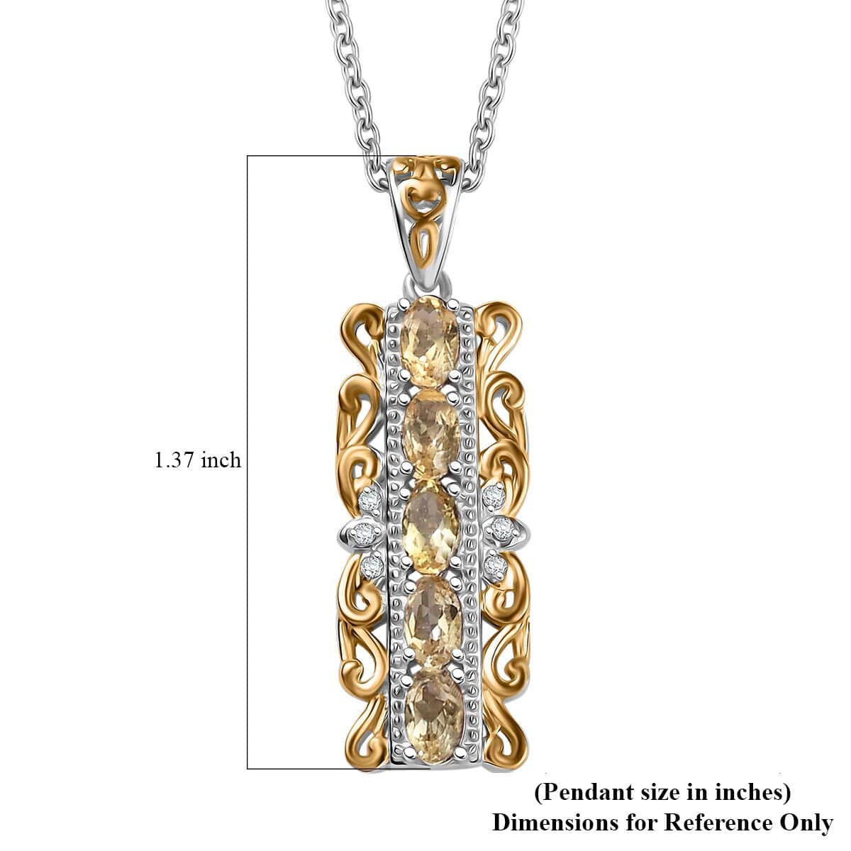 Karis Brazilian Citrine and White Zircon 1.20 ctw Pendant in 18K YG Plated and Platinum Bond with Stainless Steel Necklace 20 Inches image number 6