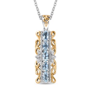 Ever True Sky Blue Topaz and White Zircon 1.40 ctw Pendant in 18K YG Plated and Platinum Bond with Stainless Steel Necklace 20 Inches