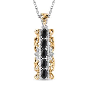 Karis Thai Black Spinel and White Zircon 1.20 ctw Pendant in 18K YG Plated and Platinum Bond with Stainless Steel Necklace 20 Inches